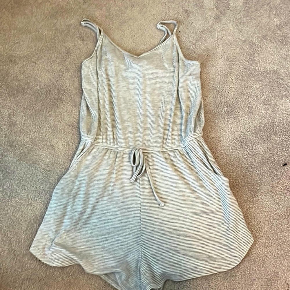 grey and white stripe romper XS